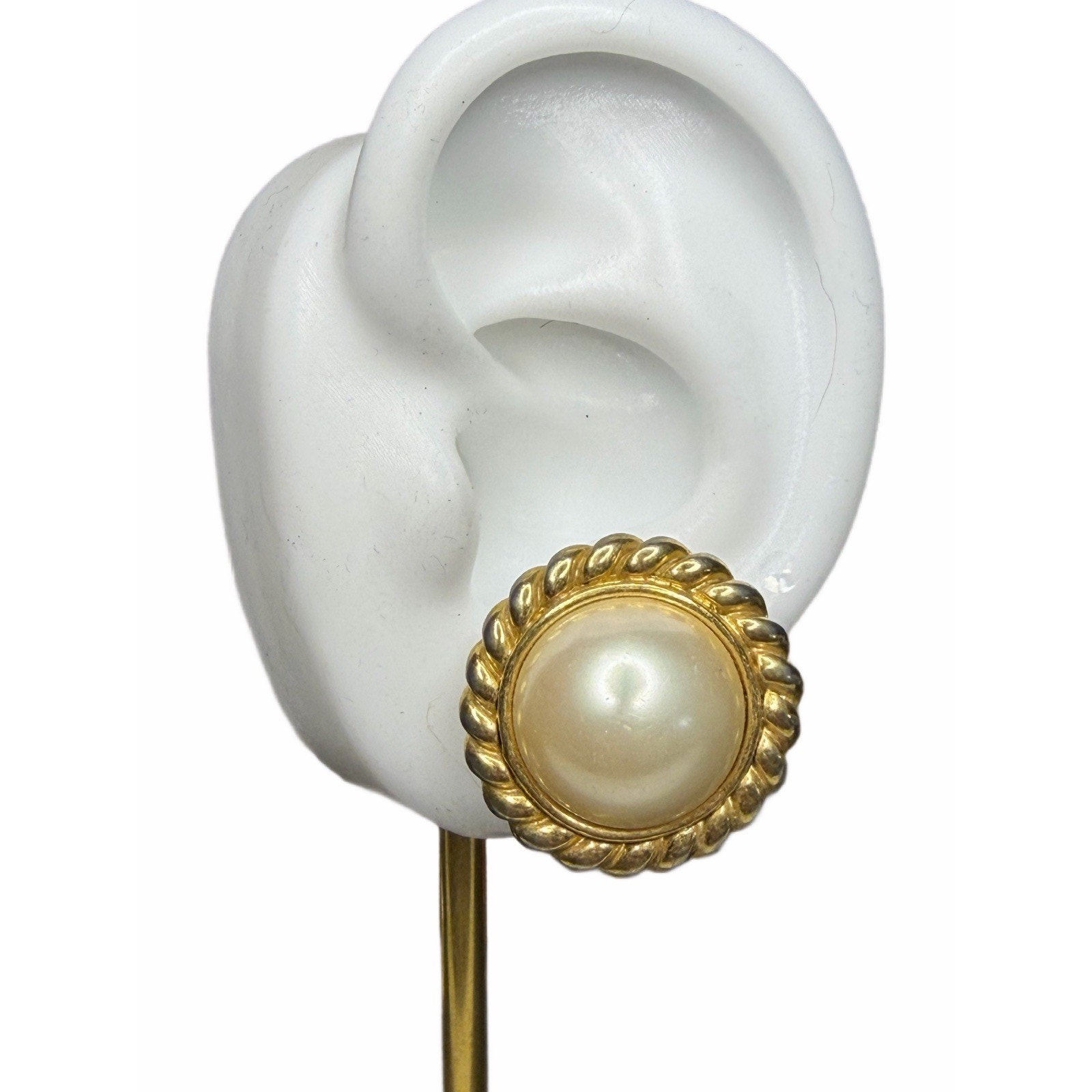 Erwin Pearl Signed Pep Faux Pearl Earrings Pierced Gold Tone Vintage Jewelry